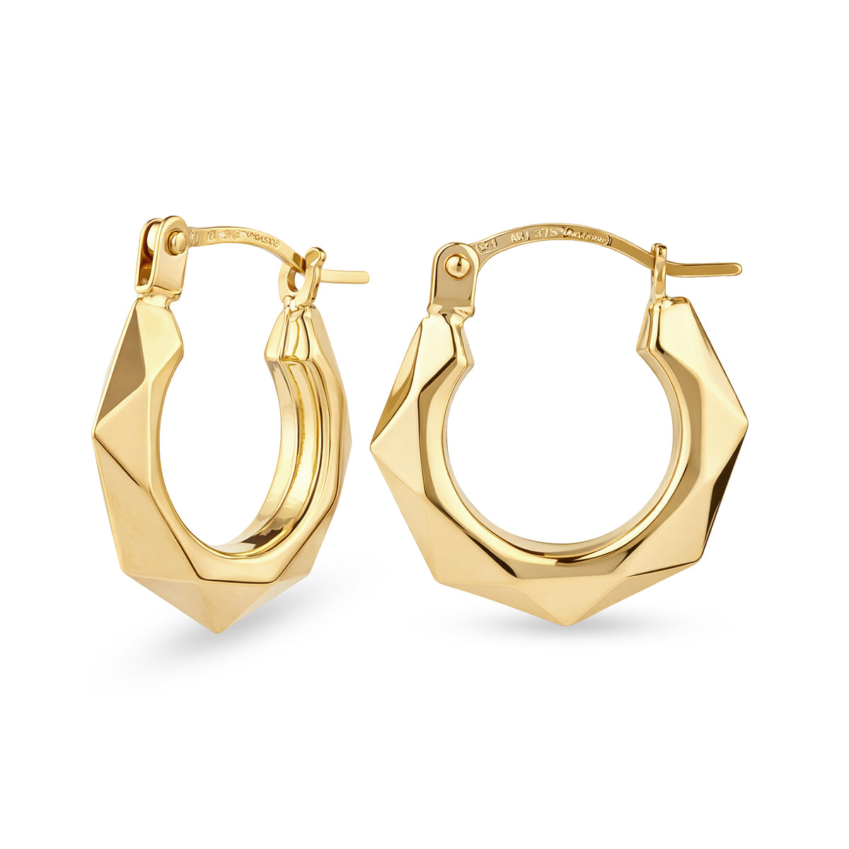 9ct Gold Hexagon Style Hoop Creole Earrings