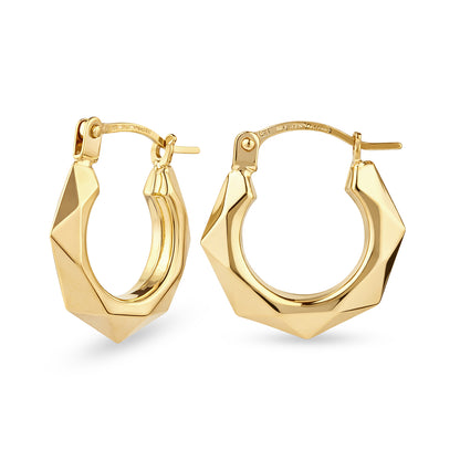 9ct Gold Hexagon Style Hoop Creole Earrings