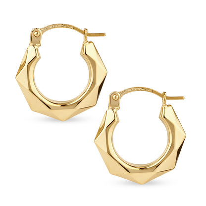 9ct Gold Hexagon Style Hoop Creole Earrings