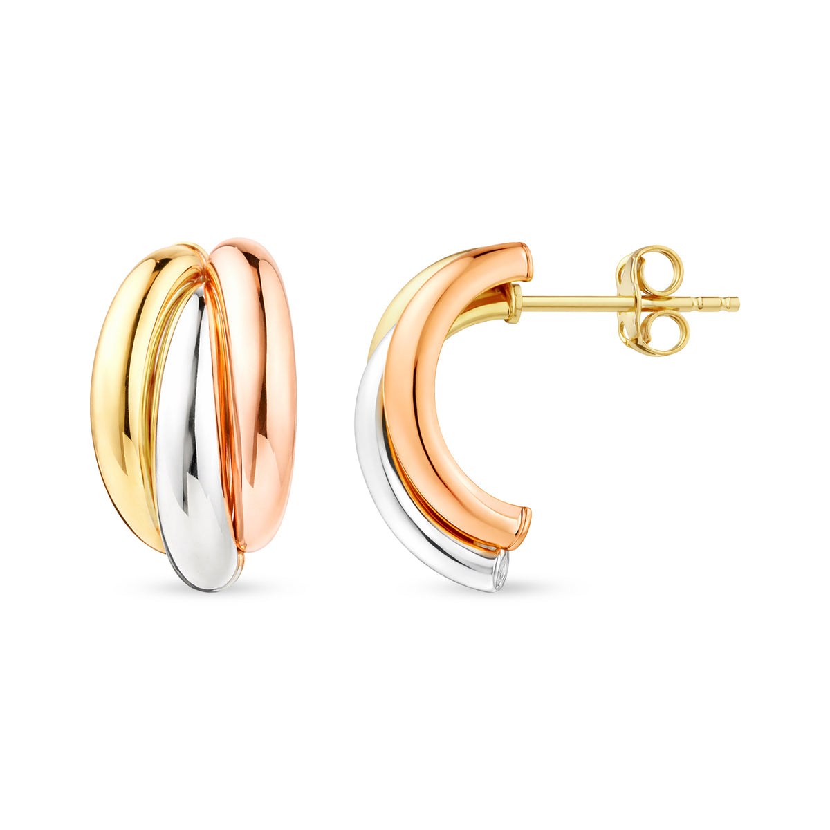 9ct Gold Three Colour Curved Stud Earrings