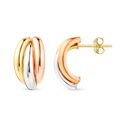 9ct Gold Three Colour Curved Stud Earrings