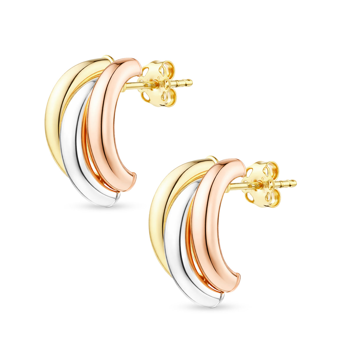 9ct Gold Three Colour Curved Stud Earrings