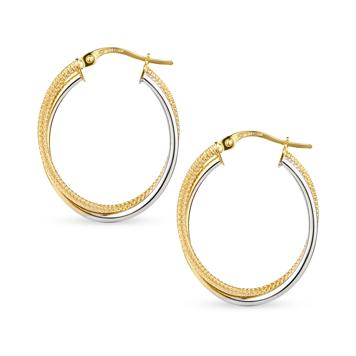 9ct Gold Twist Textured Oval Creole Earrings