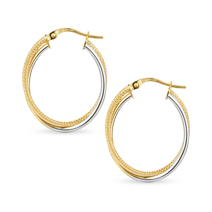 9ct Gold Twist Textured Oval Creole Earrings