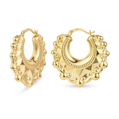 9ct Gold Victorian Spike Style Hoop Creole Earrings