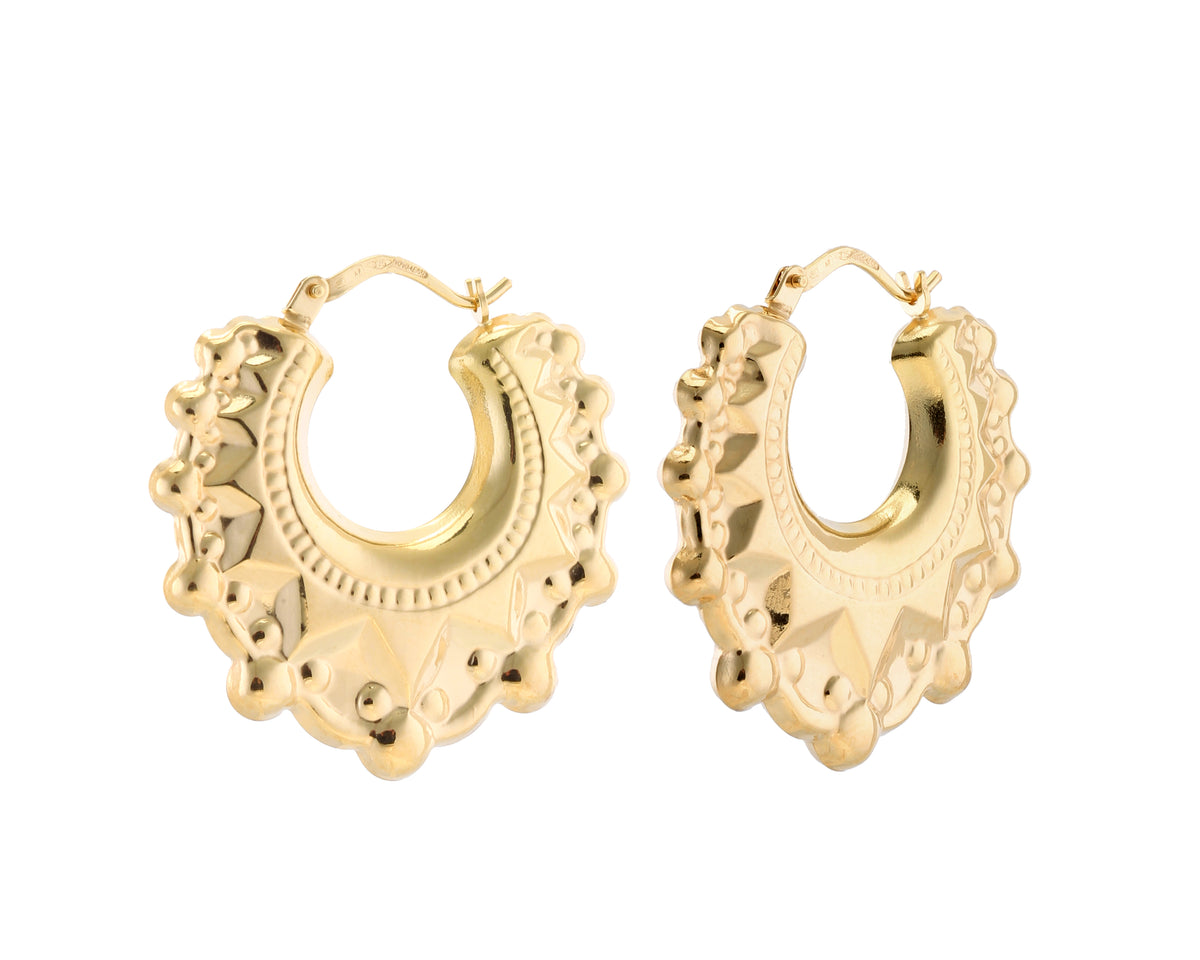 9ct Gold Victorian Spike Style Hoop Creole Earrings