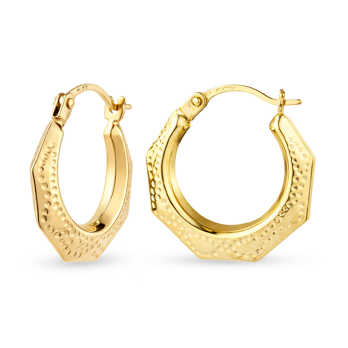 9ct Gold Victorian Style Patterned Creole Earrings