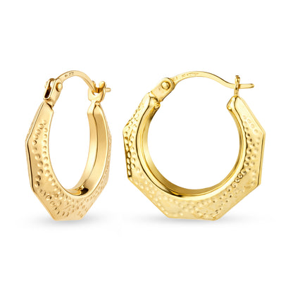 9ct Gold Victorian Style Patterned Creole Earrings