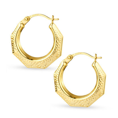 9ct Gold Victorian Style Patterned Creole Earrings