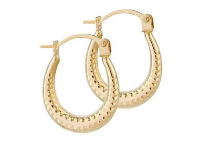 9ct Gold Milgrain Textured Oval Creole Earrings