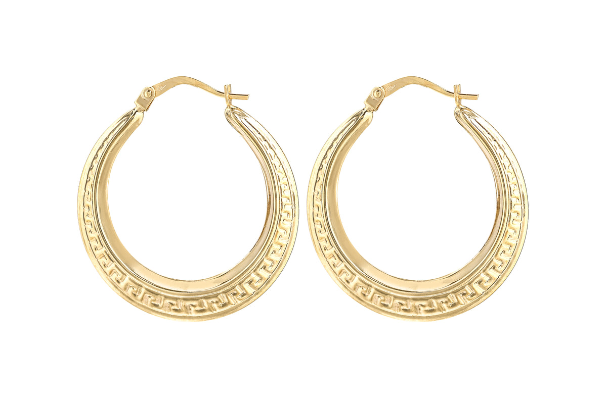 9ct Gold Greek Key Hoop Creole Earrings
