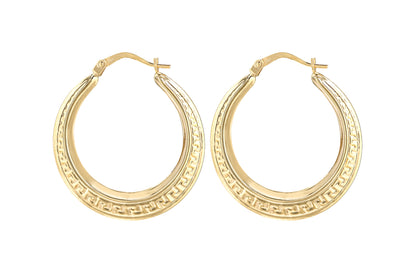 9ct Gold Greek Key Hoop Creole Earrings