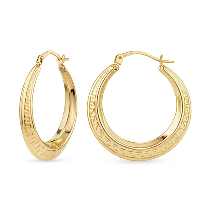 9ct Gold Greek Key Hoop Creole Earrings