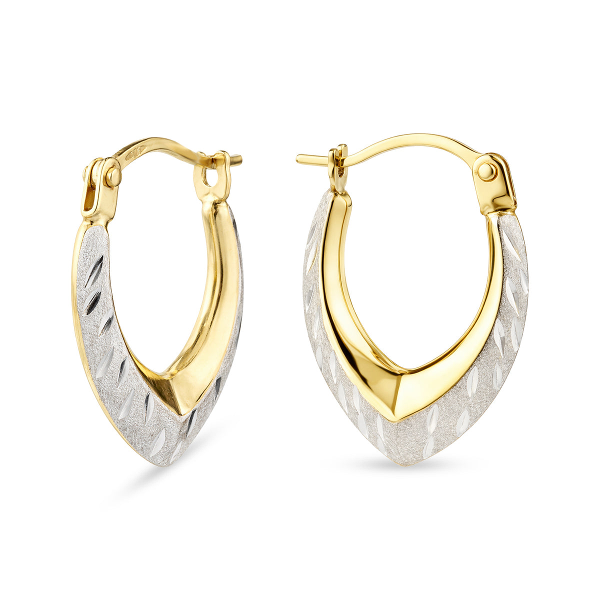 9ct Gold Patterned Spade Creole Earrings