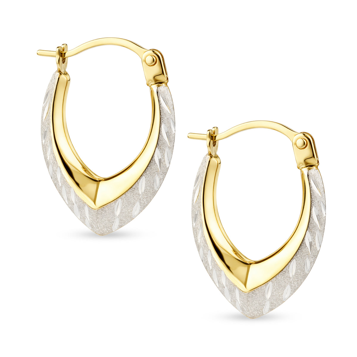 9ct Gold Patterned Spade Creole Earrings