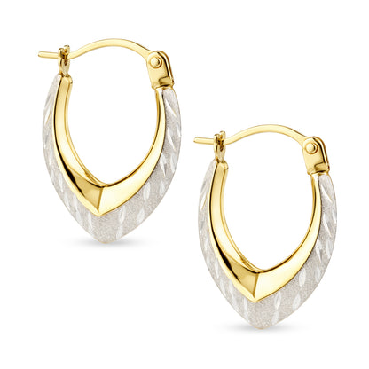 9ct Gold Patterned Spade Creole Earrings