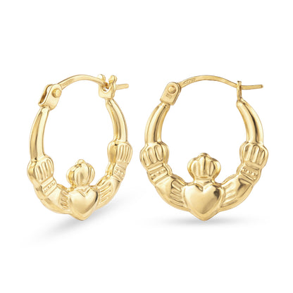 9ct Gold Claddagh Creole Earrings