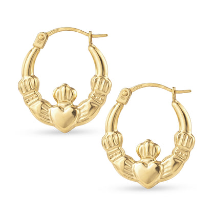 9ct Gold Claddagh Creole Earrings