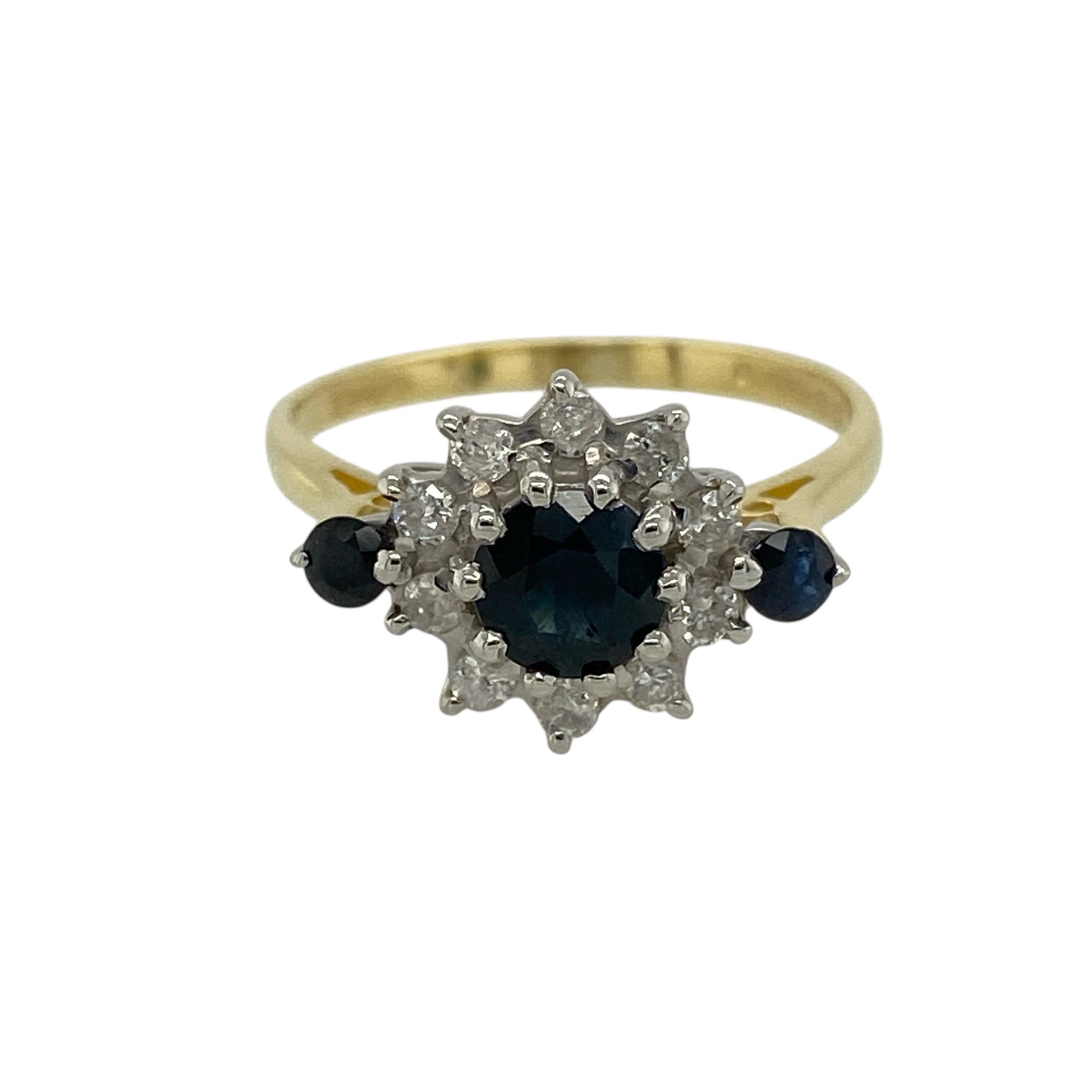 18ct Gold Diamond & Sapphire Set Cluster Ring