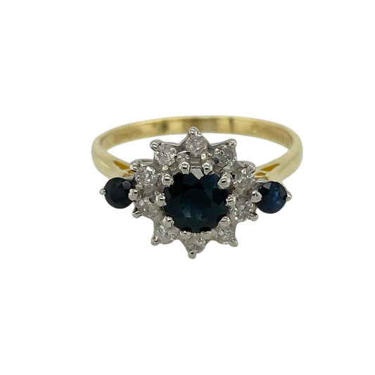 18ct Gold Diamond & Sapphire Set Cluster Ring