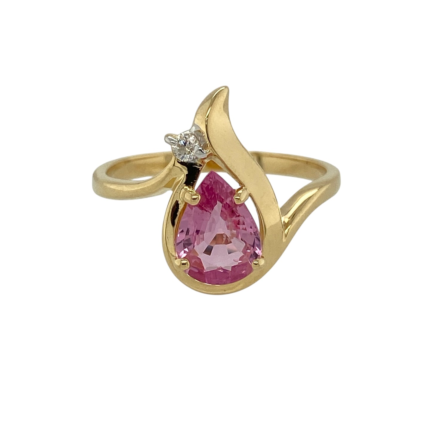 18ct Gold Diamond & Pink Sapphire Set Teardrop Ring
