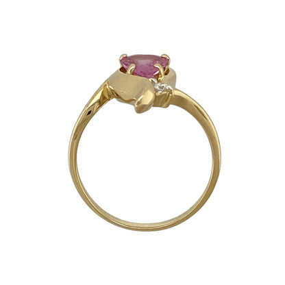 18ct Gold Diamond & Pink Sapphire Set Teardrop Ring