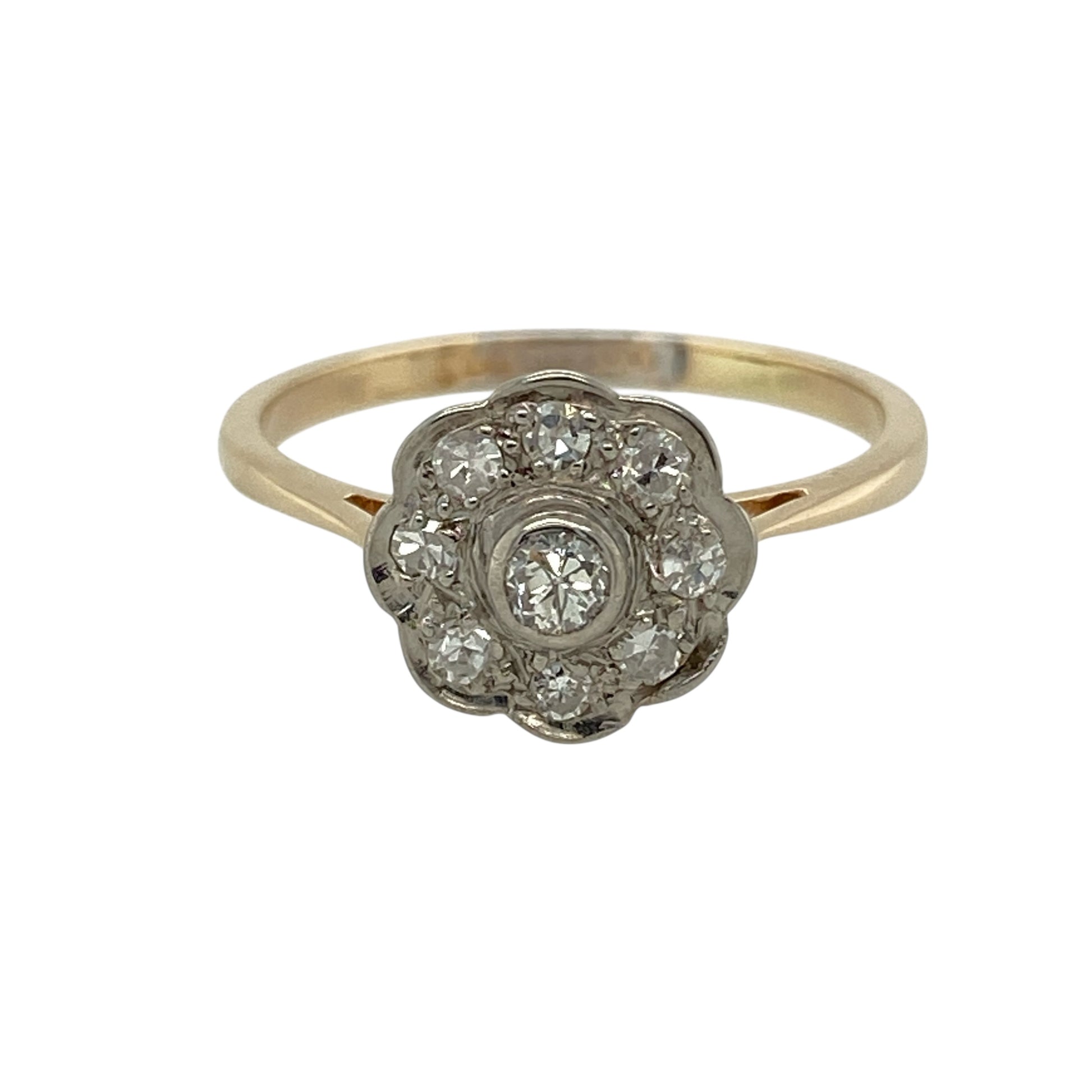 18ct Gold & Platinum Diamond Set Art Deco Flower Cluster Ring
