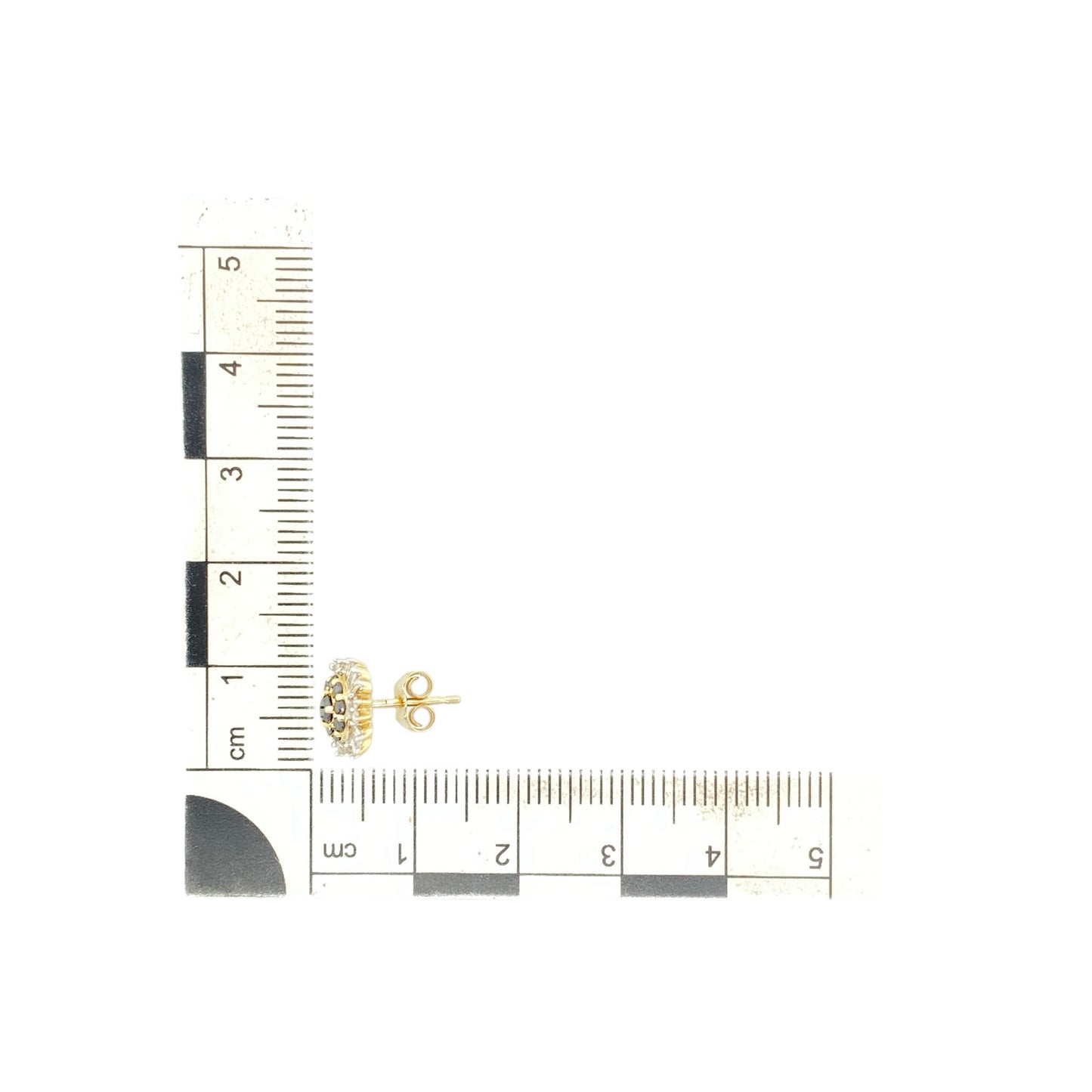 9ct Gold & Black and White Diamond Set Cluster Stud Earrings