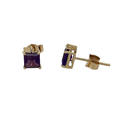 9ct Gold Diamond & Amethyst Set Stud Earrings