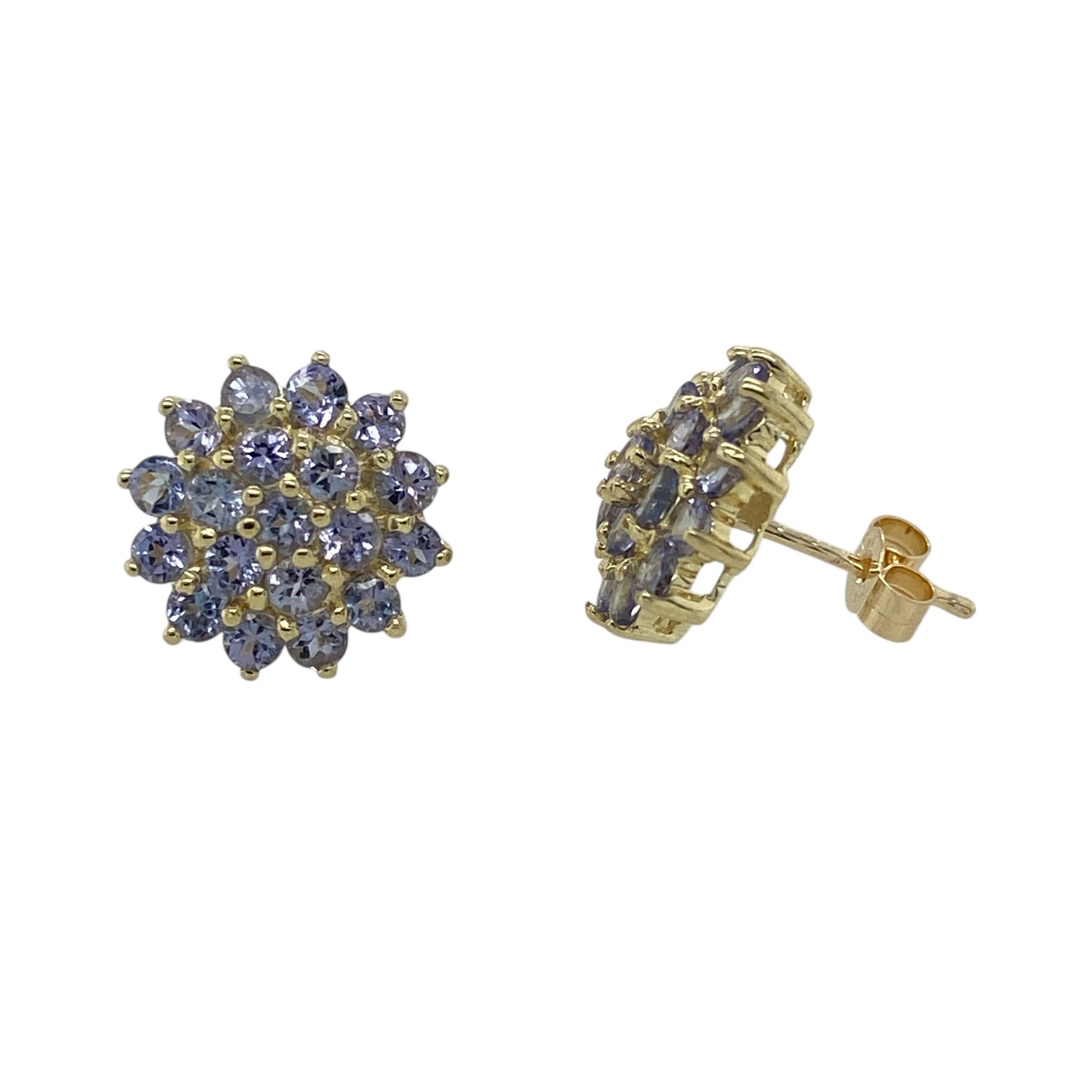 9ct Gold & Tanzanite Set Cluster Stud Earrings