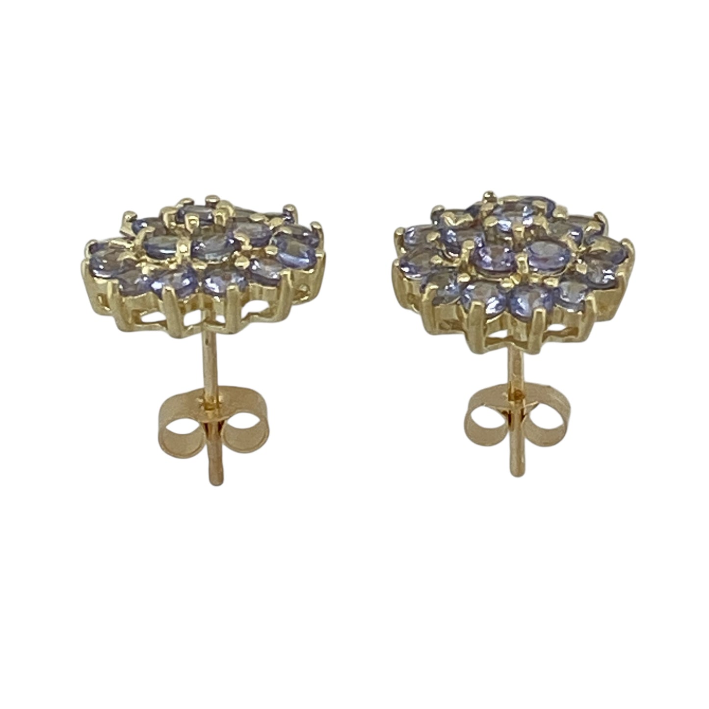 9ct Gold & Tanzanite Set Cluster Stud Earrings
