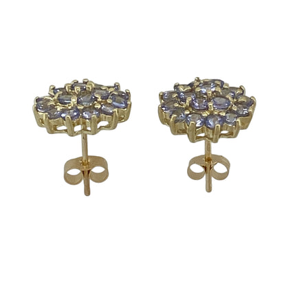 9ct Gold & Tanzanite Set Cluster Stud Earrings