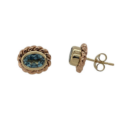 9ct Gold & Blue Topaz Set Clogau Oval Stud Earrings