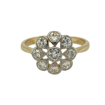 18ct Gold & Platinum Diamond Set Art Deco Flower Style Cluster Ring
