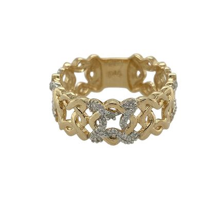 9ct Gold & Diamond Set Open Celtic Knot Band Ring