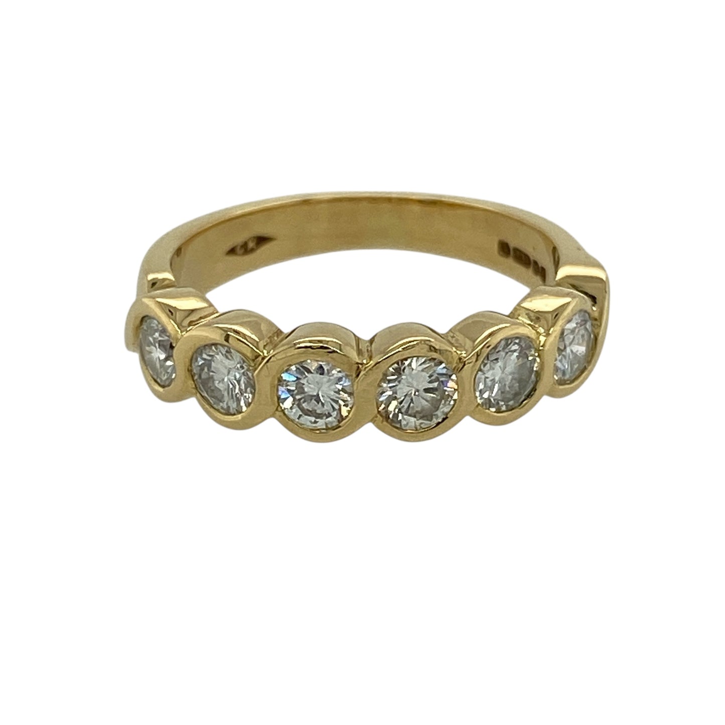 18ct Gold & Diamond Wave Rubover Set Six Stone Band Ring