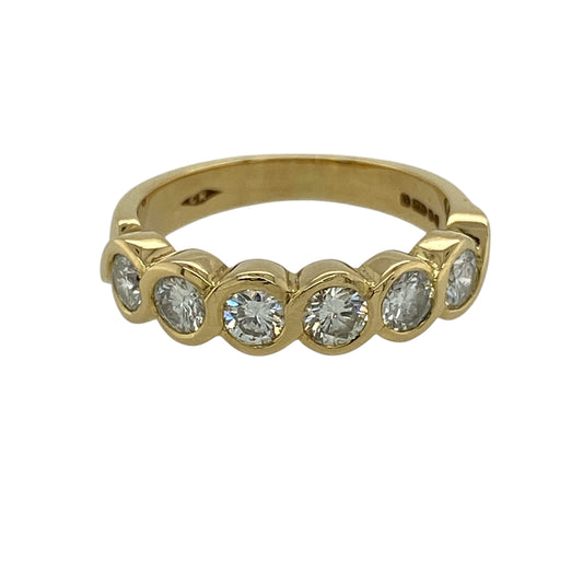 18ct Gold & Diamond Wave Rubover Set Six Stone Band Ring