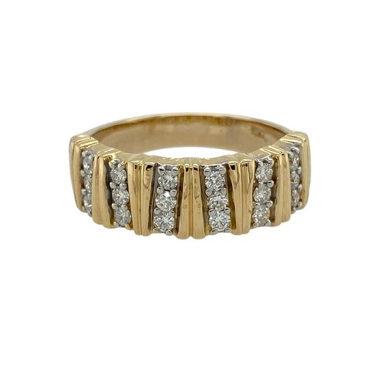 18ct Gold & Diamond Set Striped Band Ring