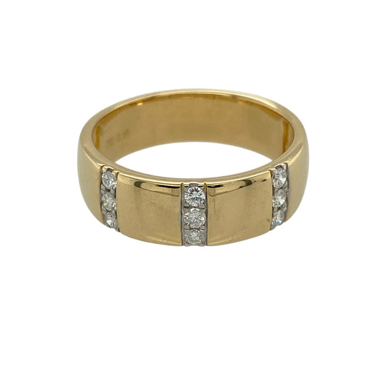 18ct Gold & Diamond Set Striped Band Ring