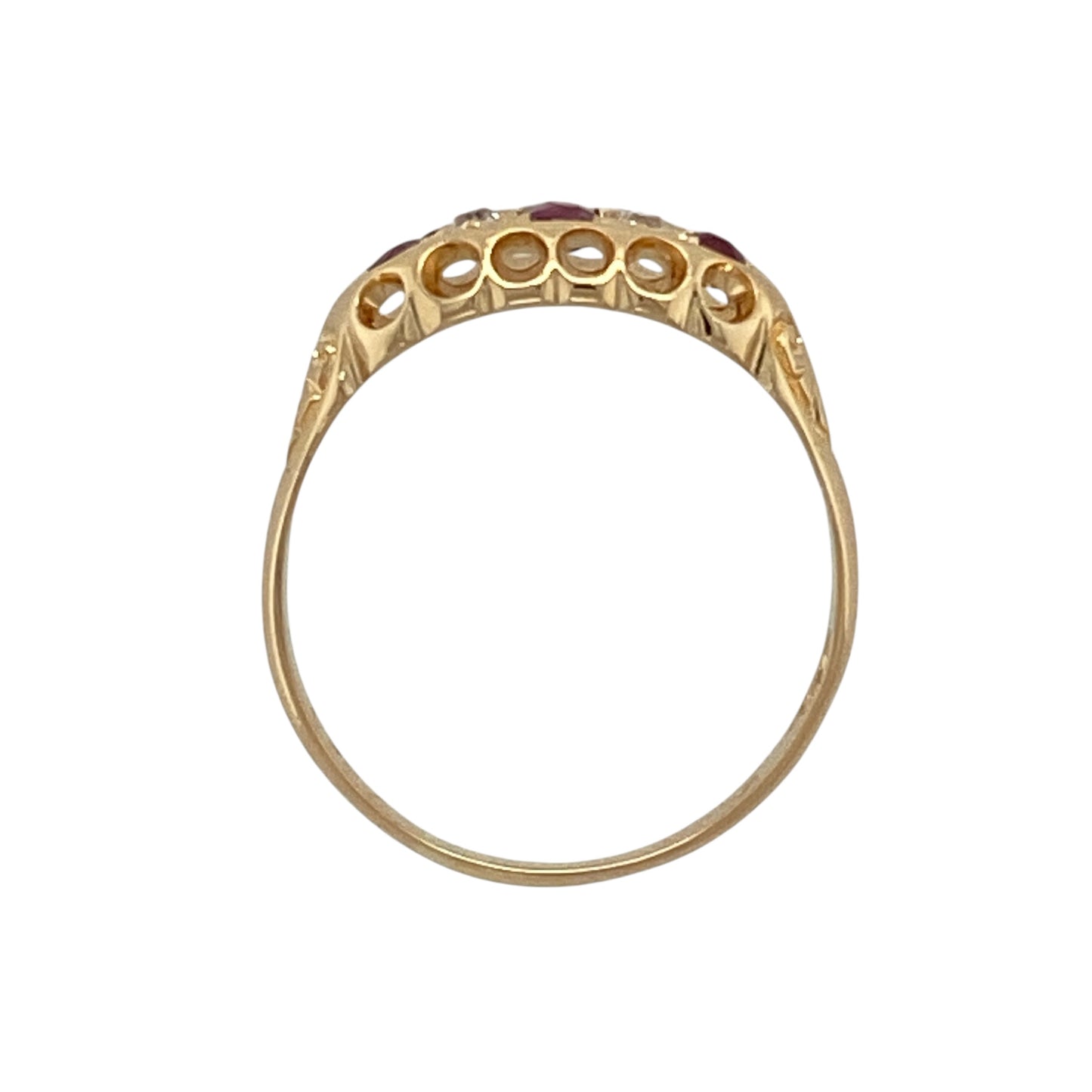 18ct Gold Diamond & Ruby Set Vintage Style Ring