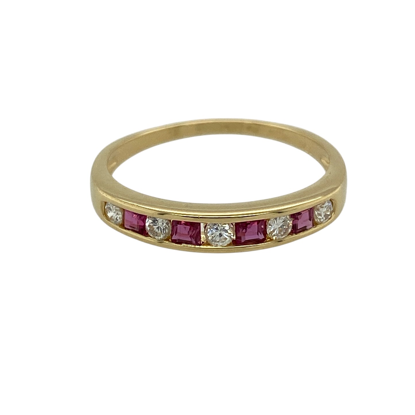18ct Gold Diamond & Ruby Set Band Ring