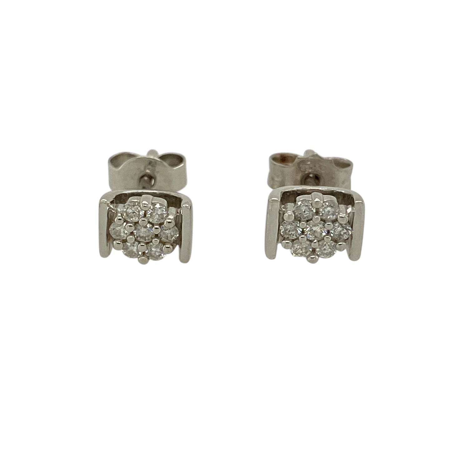 Bring classic sparkle and refined elegance to your jewellery collection with these pre-owned 9ct white gold diamond set cluster stud earrings, offering a timeless design with beautiful brilliance—perfect for everyday wear or special occasions.

Design: The earrings feature a classic cluster arrangement of diamonds, creating the appearance of a larger central sparkle with balanced symmetry and shine.