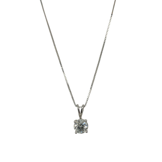 14ct White Gold & Diamond Set Solitaire 18" Necklace