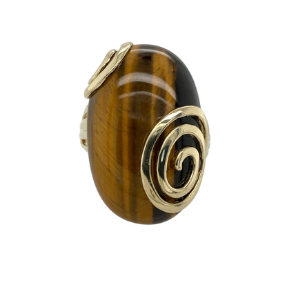9ct Gold & Tiger's Eye Set Large Swirl Edge Ring