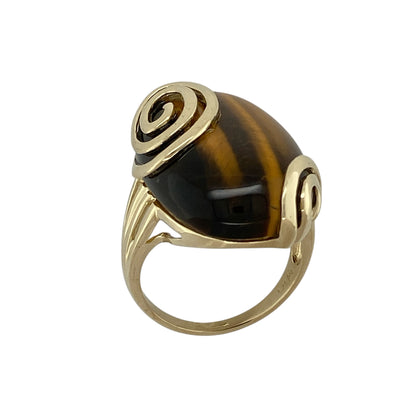 9ct Gold & Tiger's Eye Set Large Swirl Edge Ring