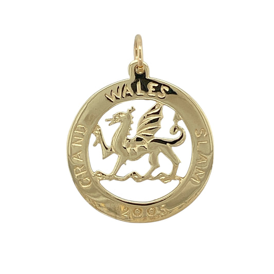 9ct Gold Welsh Dragon Grand Slam 2005 Circle Pendant