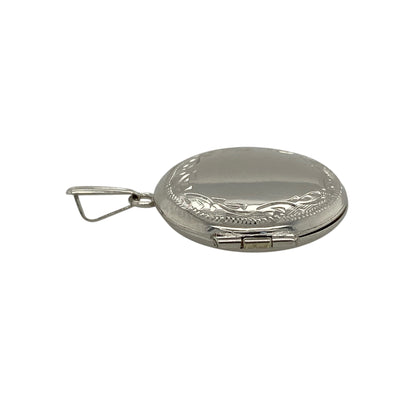 9ct White Gold Patterned Round Locket