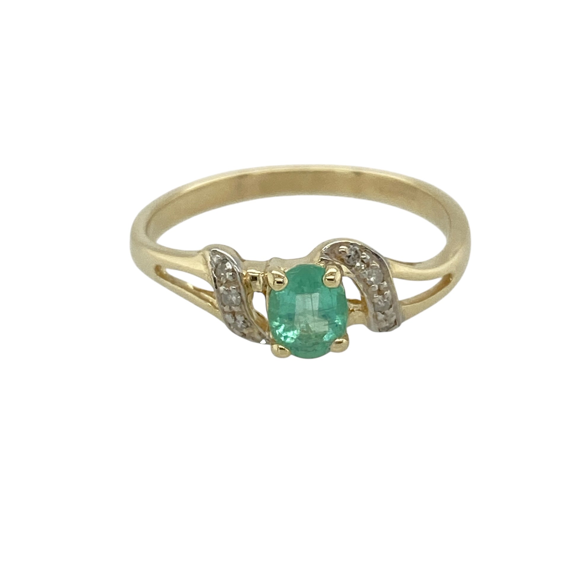 9ct Gold Diamond & Green Stone Set Twist Ring