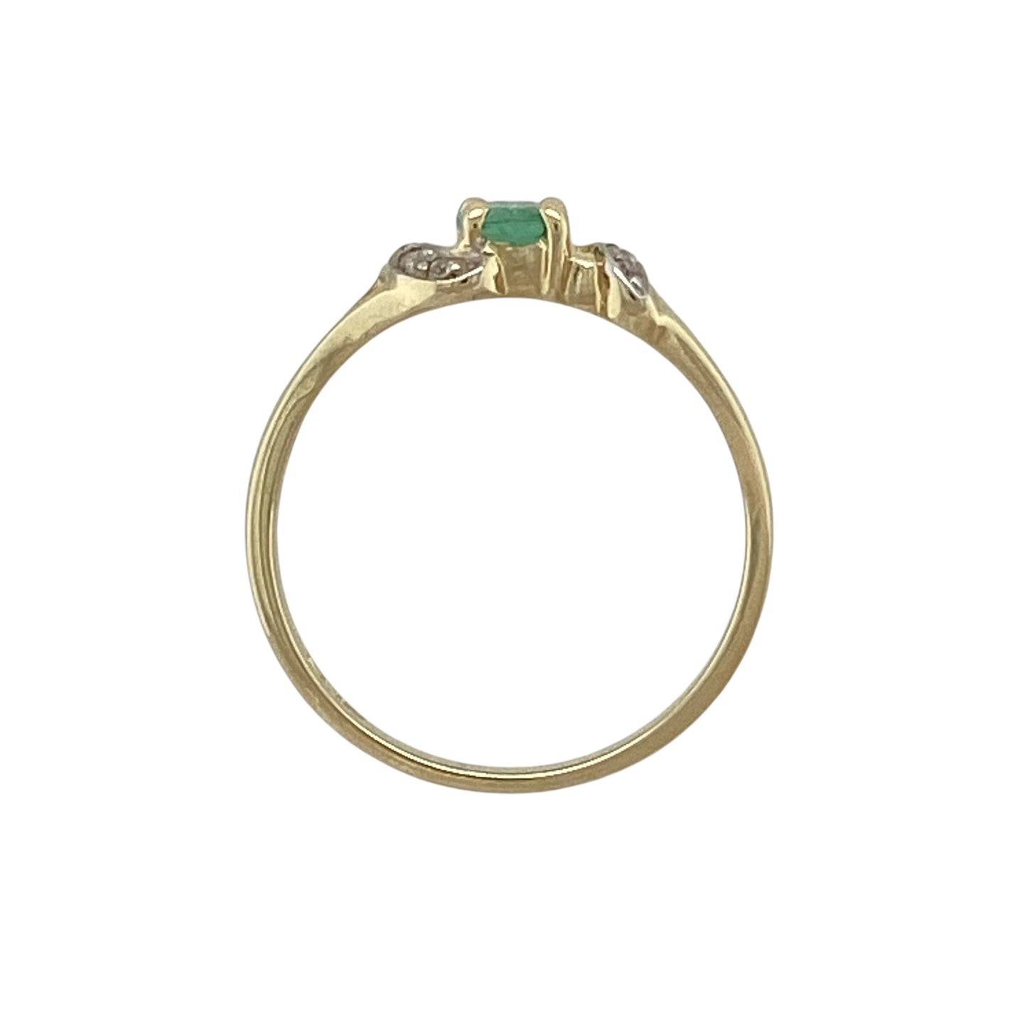 9ct Gold Diamond & Green Stone Set Twist Ring