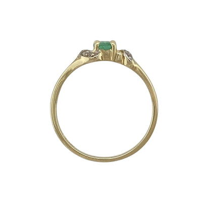 9ct Gold Diamond & Green Stone Set Twist Ring